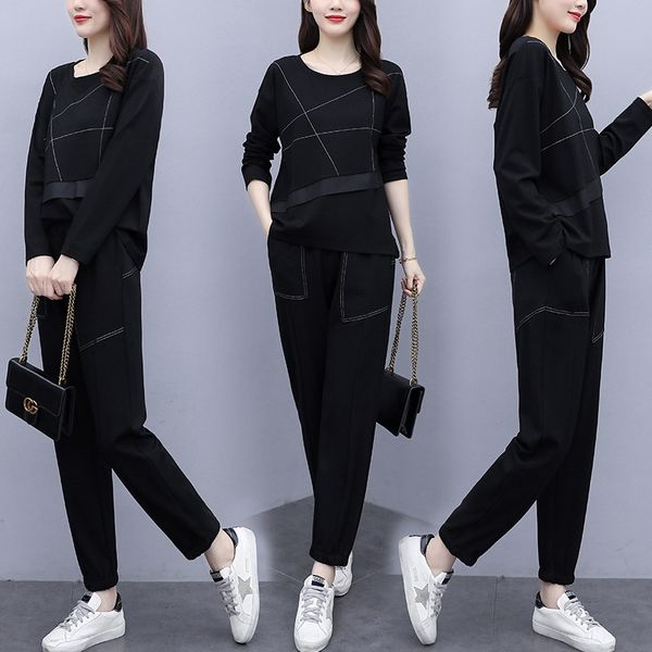 

early autumn 2020 new leisure harlan harlan sweater harem pants fashion harun pants and sweater two piece set women's foreign style kor, Gray