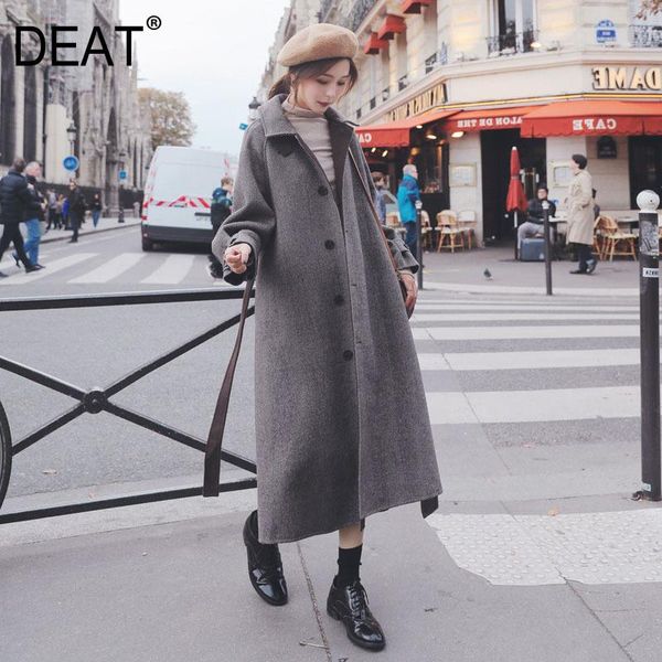 

deat] light coffee wool herringbone woolen coat women lapel collar slim thick warm high street elegant new autumn tide tu184, Black