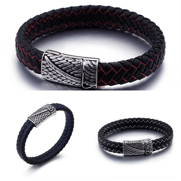 

mhhpb titanium steel men's wings leather magnetic suction titanium steel leather men's wings bracelet bracelet magnetic suction zh, Golden;silver