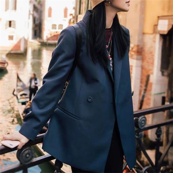 

wool-blend single button women suits coat loose casual blazers coat 201201, White;black
