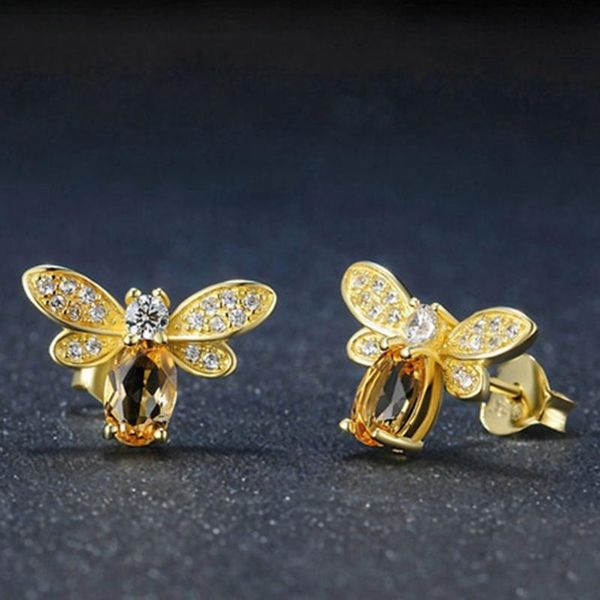 

cute tiny bee earring jewelry gold color honey bee earrings stud unique yellow crystal rhinestone earrings jewelry for women, Golden;silver