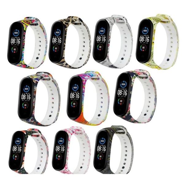 

10 colors for mi band 5 sile varied flowers printing bracelet mi band 5 band fashionable sport wrist strap for x jllntn, Black;brown