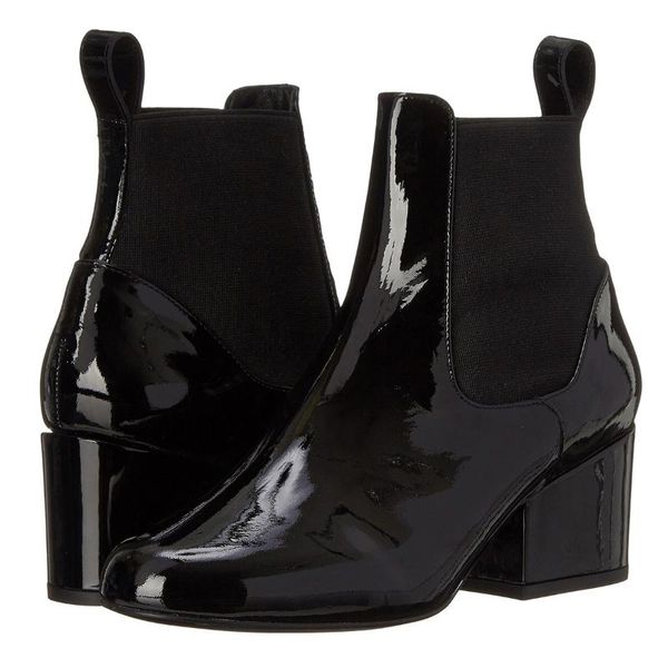 

stunning2020 women's fashion patent leather bright short comfortable thick heel handmade ankle boots, Black