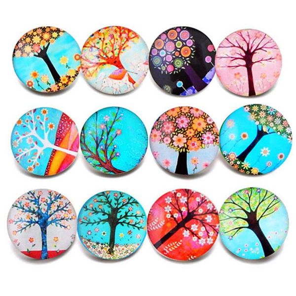 

10pcs/lot new glass snap jewelry tree of life mixed pattern snap buttons fit 18mm/20mm diy snap bracelet buttons jewel sqcpnu