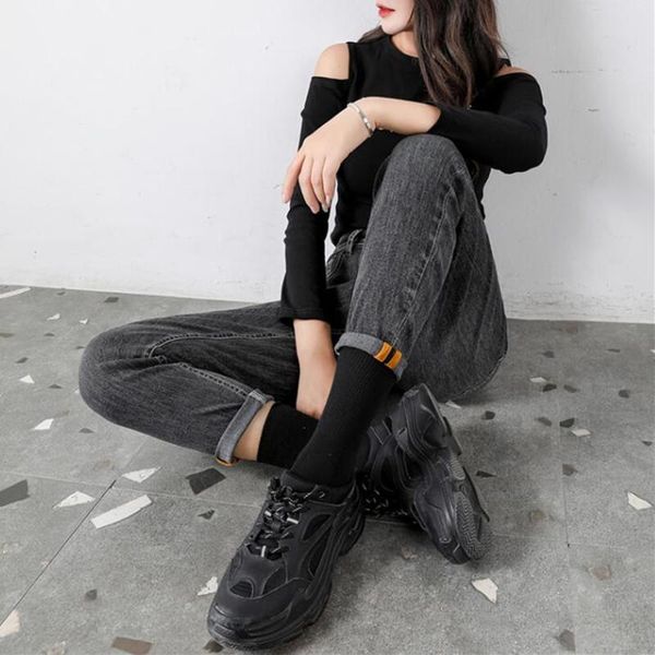 

women's jeans woman high waist denim streetwear vintage quality 2021 fashion harajuku straight pants plus size, Blue