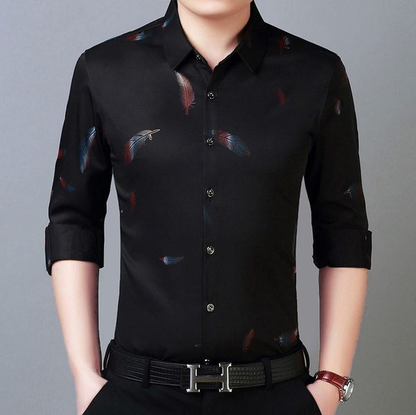 

spring and autumn men's long sleeve shirt printing korean slim fit fashion, White;black