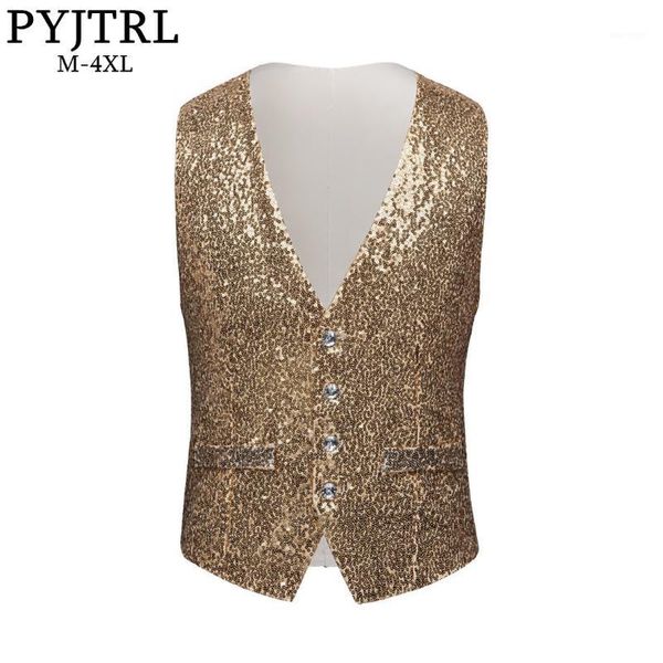 

pyjtrl men paillette waistcoat luxurious gold silver red blue full sequins wedding groom vest gilet homme dj bar singers costume1, Black;white