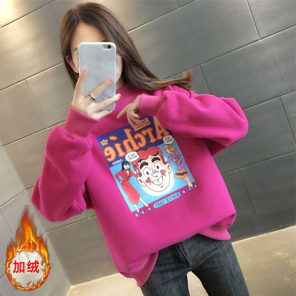 

rose red half high collar women's sweater 2020 new autumn and winter loose foreign style plush thickened small coat, Black