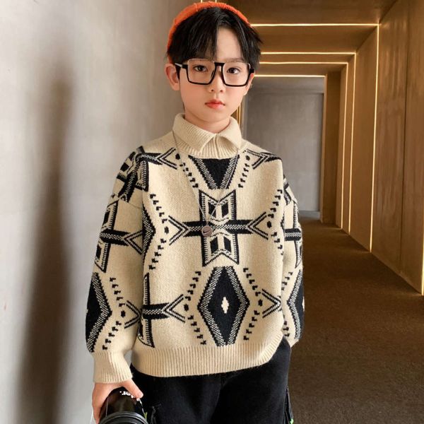 

new korean sweater children's pullover 2020 version yangqi 9 thickened middle school boys' autumn and winter plush, Blue