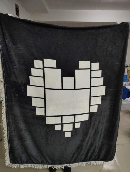 

125*150cm sublimation tassel blanket valentine's day heart printing heat thermal transfer plush mat diy blank mat blankets bed quilt h1