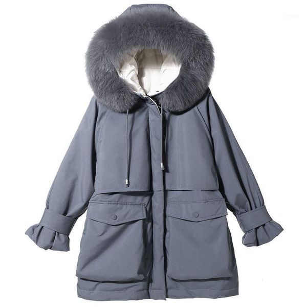 

women's down & parkas large natural fur hooded winter coat women 90% white duck jacket thick warm female snow outerwear1, Black