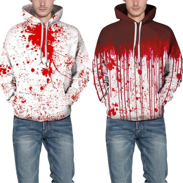 

hoodie blood printed lovers sportswear loose long sleeve round collar lace-up hat pockets shirt, Black