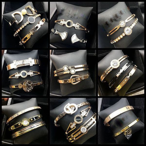 

30 pcs/lot fashion women rose gold stainless steel bangle bracelet lot women bangle jewelry wholesale 200801-25 0930, Black
