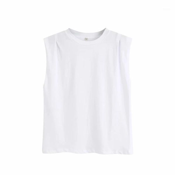

2020 new women fashion o neck shoulder pleat design casual white t-shirt female basic knitting leisure t shirts chic t6621