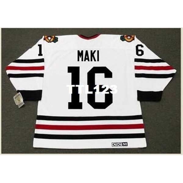 

421s #16 chico maki chicago blackhawks 1967 ccm vintage retro hockey jersey or custom any name or number retro jersey, Black