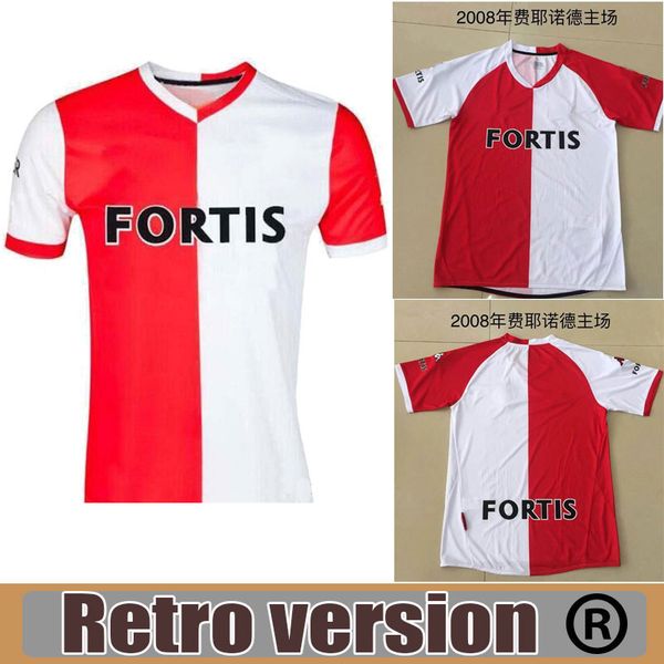 

07 08 feyenoord mens retro soccer jerseys v. bronckhorst makaay slory home red white football shirt short sleeve uniforms, Black;yellow