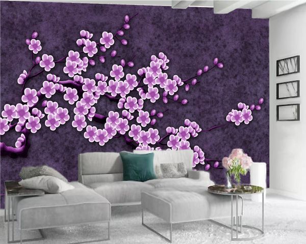 

3d wallpaper living room romantic purple plum wallpaper digital printing hd decorative beautiful 3d wallpaper