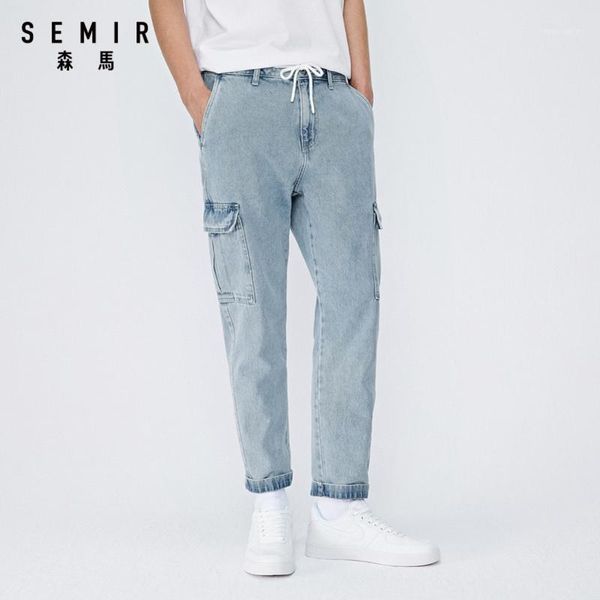 

semir jeans men autumn 2020 new light-color overalls hong kong style pants fashion denim trousers men1, Blue