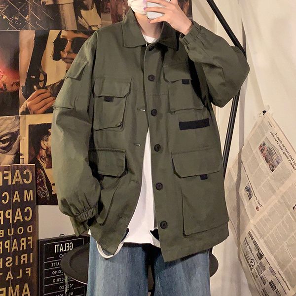 

2021 men's autumn thin new plaided green sleeve long jacket young clothes fztr, Black;brown