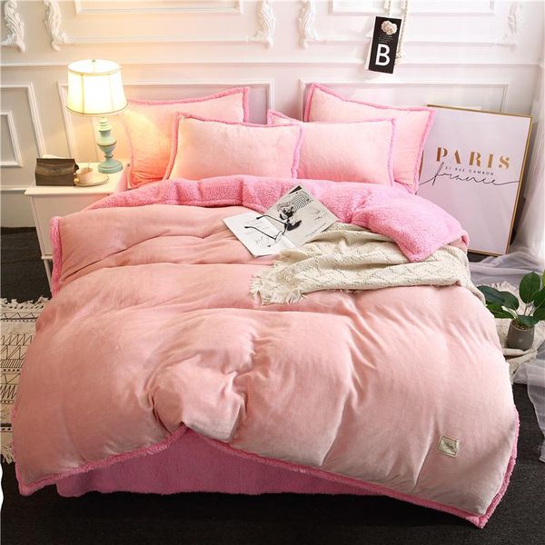 

thick flannel velvet lambs wool bedding set warm winter fleece soft duvet cover set bed sheet pillowcases twin  king size