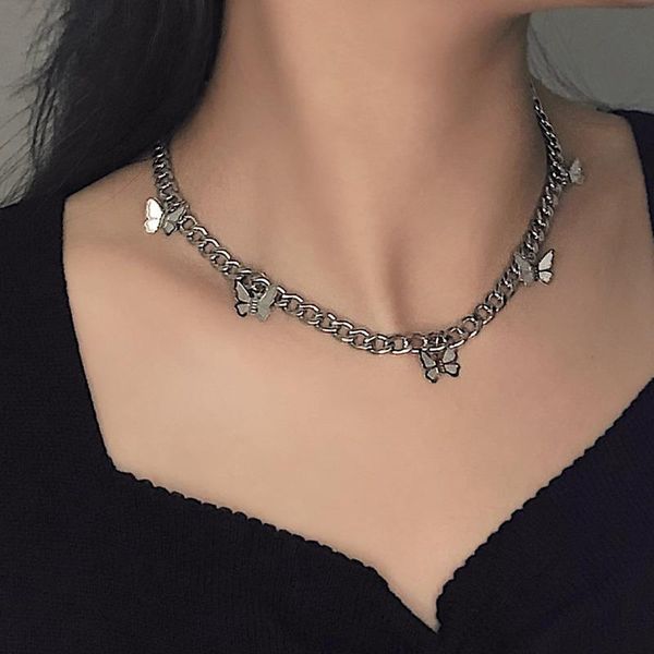 

2020 kpop small butterfly thick chain short necklaces for women egirl bff clavicle aesthetic goth jewelry accessories, Golden;silver