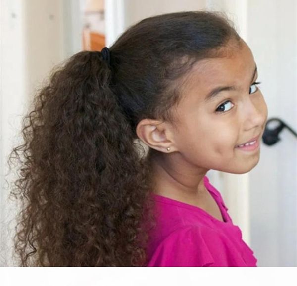 

brazilian hair kinky curly natural ponytail hairstyle for little girl easy wearing human hair pony tail 120g, Black