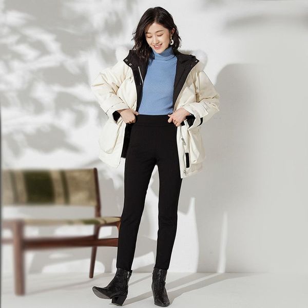 

pants for women's wear new winter 2021 high waisted and thickened slim leg pants elastic white duck down large, Black;white