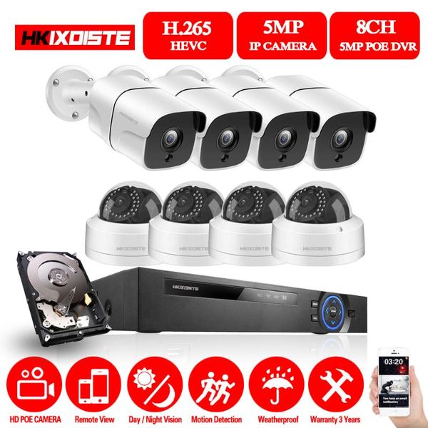 

wireless camera kits hkixdiste h.265 8ch 5mp poe nvr 8pcs 5.0mp ip system p2p cloud cctv support pc mobile view