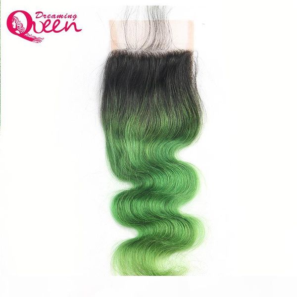 

body wave t1b emerald green lace closure ombre brazilian virgin human hair 4x4 lace closure with baby hair bleached knots closure, Black
