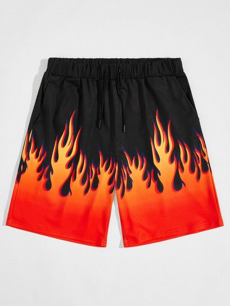 

men fire print drawstring shorts s3gt#, Black