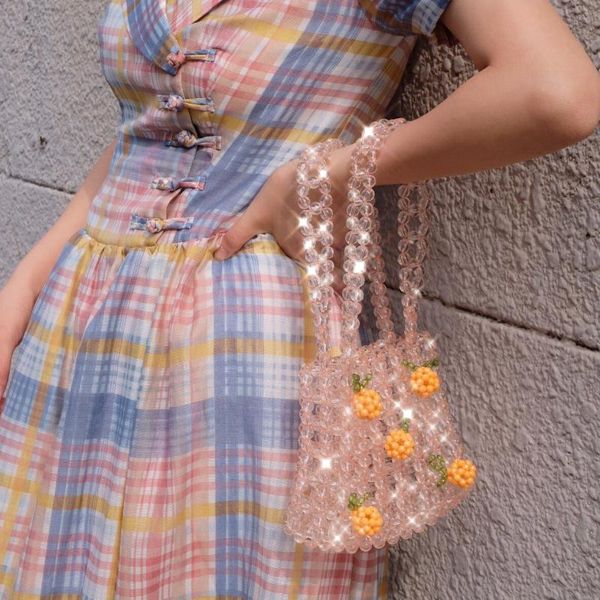 

hand-woven pearl women's bags beaded women handbag designer shoulder crossbody bag phone bag ladies hand bags purse clutch 2020