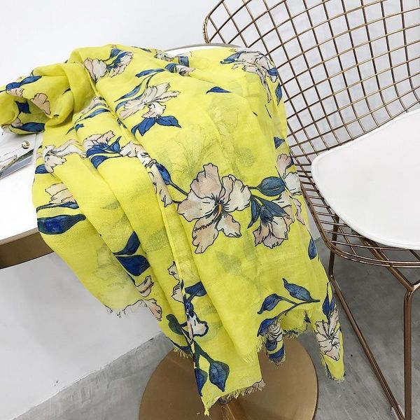 

spring and summer thin silk scarf southeast asia wind retro ethnic wind yellow flower cotton hemp shawl tourism sun beach towel wmtqdc, Blue;gray