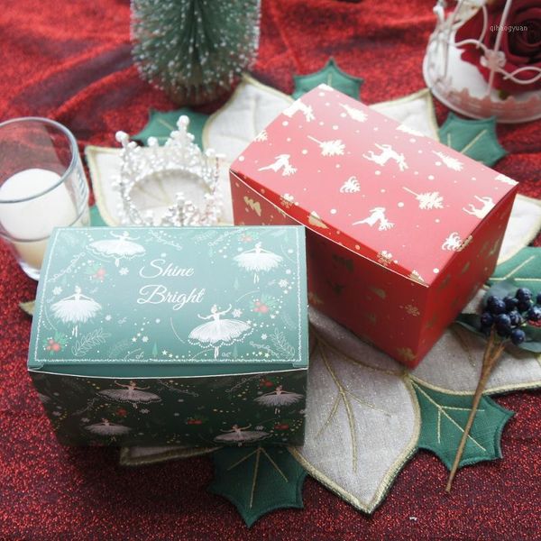

red green gold dancing christmas 10pcs paper box 15*10*9cm as cookie candy candle jar box christmas party gifts packaging1