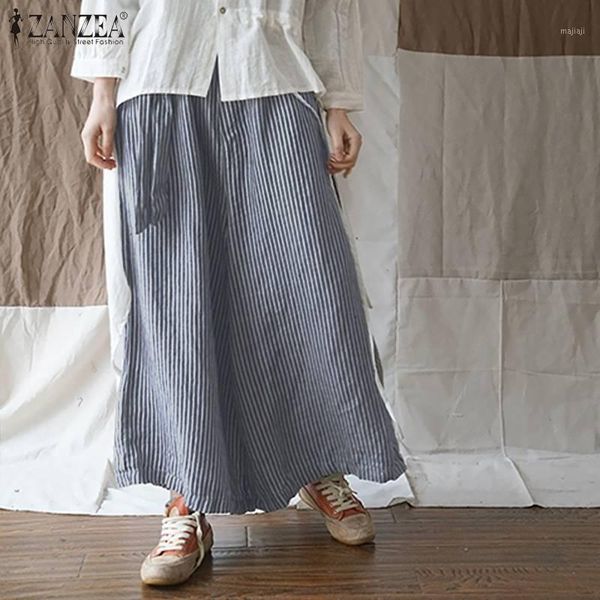 

women's pants & capris 2022 summer striped wide leg casual long pantalon vintage elastic waist trousers women elegant belt female pal, Black;white