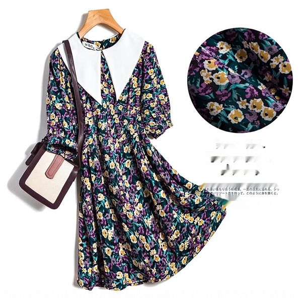 

french-style purple floral summer waist slimming dressskirt dressdress women's 2020 court temperament 4199 french-style purple floral s, Black;gray