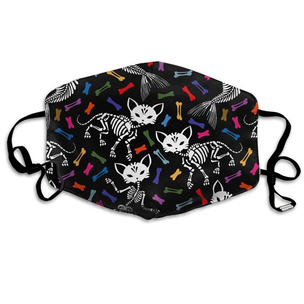 

skeletons of cats and mermaids washable reusable mask, cotton anti dust half face mouth mask for kids teens men women with adjustable ear lo