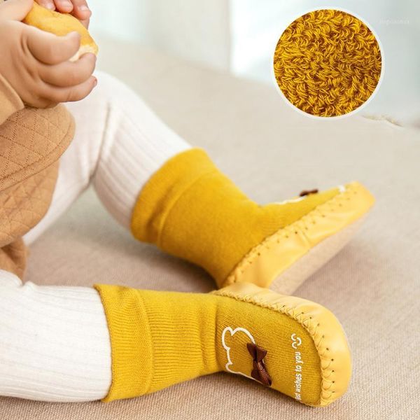 

baby non slip leather soles sock shoes newborn infant girls boys winter cotton terry thick long floor socks first walker shoes1