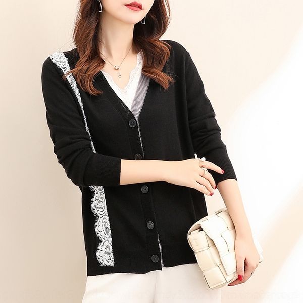 

gmmkg fashionable knitwear knitwearforeign early knitwear new v-neck with thin long sleeve women's breasted cardigan for leisure single, White;black