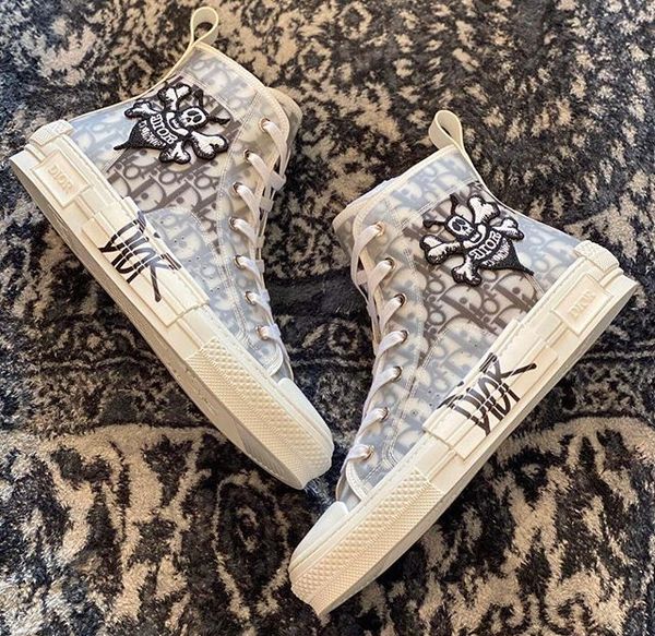 

газетная shawn bee вышивка dior конверс homme kaws ким джонс париж косой тренеры тройные корзинки роковые тапки баскетбол обувь, Black