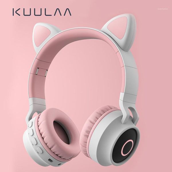 

kuulaa new led cat ear noise cancelling headphones bluetooth 5.0 young people kids headset support tf card 3.5mm plug with mic1