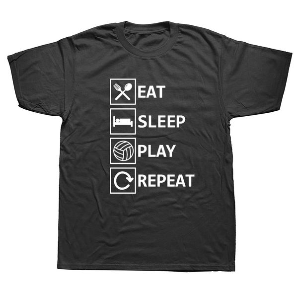 

sport new funny eat sleep play volleyball repeat t shirt men short sleeves hip hop oversized o-neck cotton t shirts