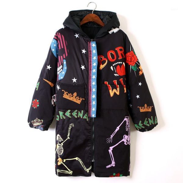 

vefadisa 2020 winter and autumn women black coat cartoon printing women warm coat harajuku style jacket oversize dq00081