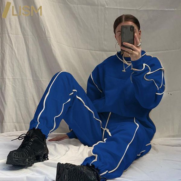 

women's tracksuits lism womens outfits side striped tracksuit hoodies sweatshirt+high waist jogger sweatpants fashion autumn winter 2 p, Gray