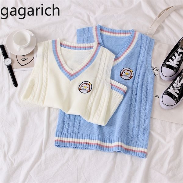 

gagarich women vest spring new korean style v-neck flower knitted embroidered sleeveless sweater vests 201211, Black;white