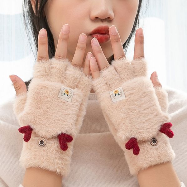 

осень зима плюс бархатные раскладные antlers на открытом воздухе разминка загустители половина палец перчатки женщины рукавицы, Blue;gray