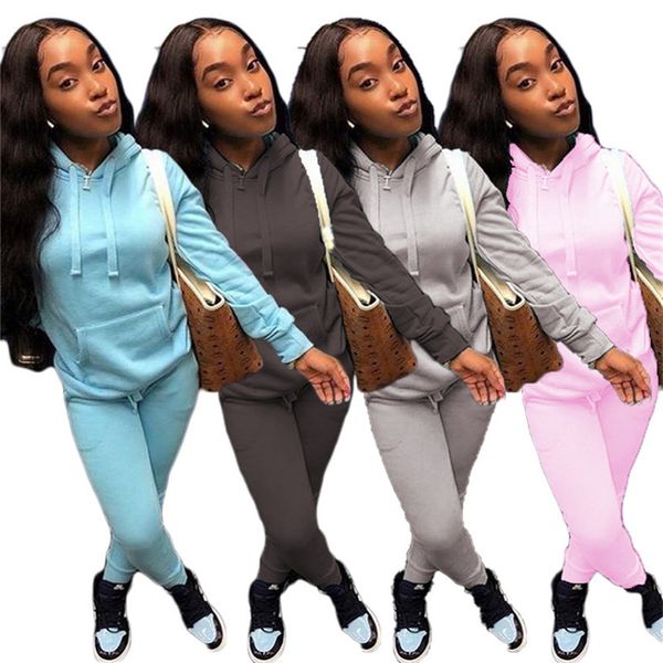 

women solid color 2 piece set hooded tracksuit long sleeve hoodies+leggings sports jogger suit fall winter clothes casual sportswear 3980, White