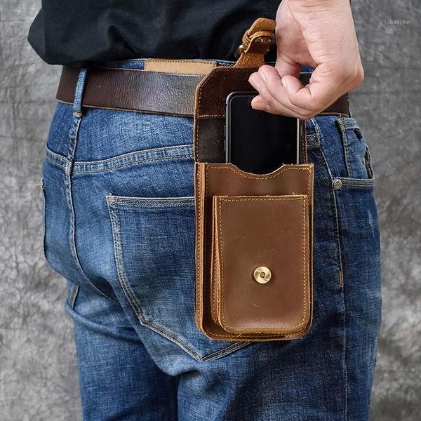 

waist bags luufan real leather men casual small bag cowhide fashion hook belt pack cigarette case 5.5" phone pouch1