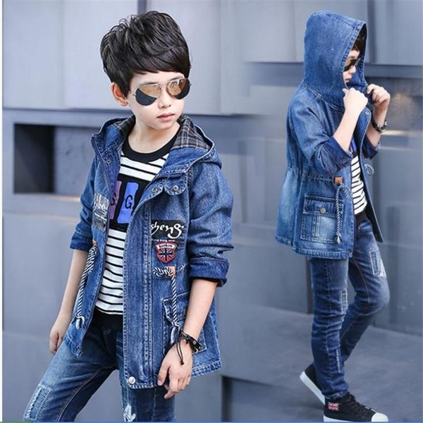 

children clothes 3-14 outerwear & coats jackets boy spring and autumn denim jacket big boy new casual long trench coat y200901, Blue;gray