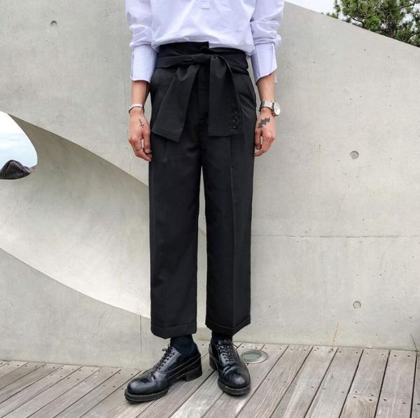 

men's pants 27-46 2021 men's clothing hair stylist gd original fashion retro high waist lace loose straight wide leg costumes1, Black