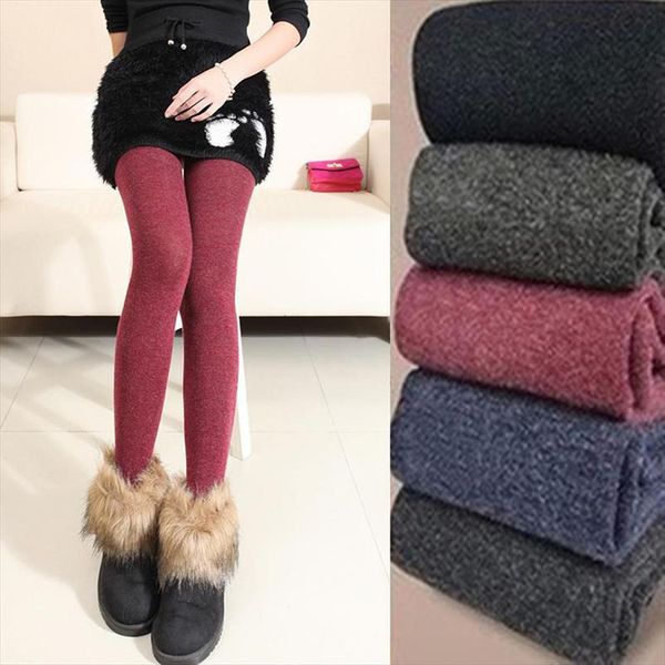 

плюс размер гетры женщин зима теплая тощий slim fit леггинсы stretch трикотажное толстые stirrup женщины 2019 женская одежда, Black